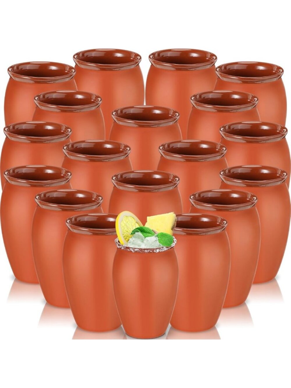 18 Pcs Mexican Clay Cantaritos Cups, 12 oz Handmade Red Barware Set